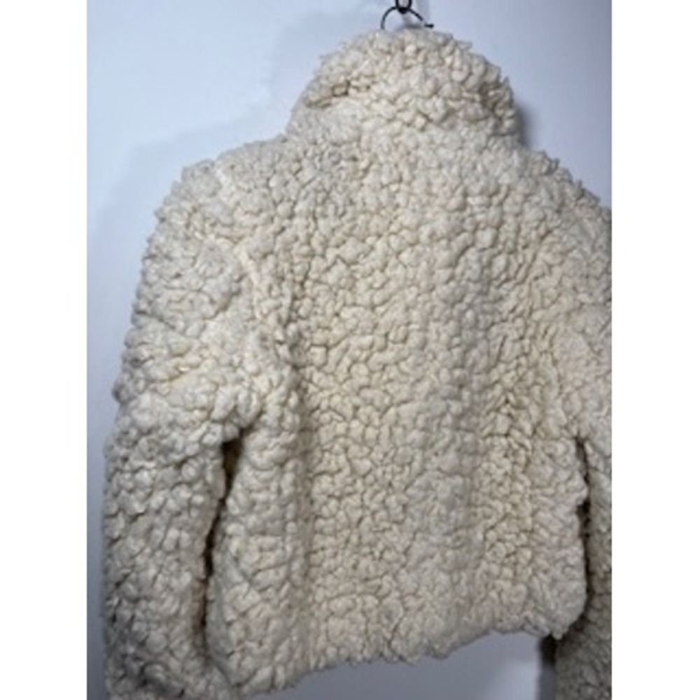 Free People Shaggy Faux Sherpa Moto Cream Jacket Coat Size XS Boho Apres Ski - Picture 6 of 9
